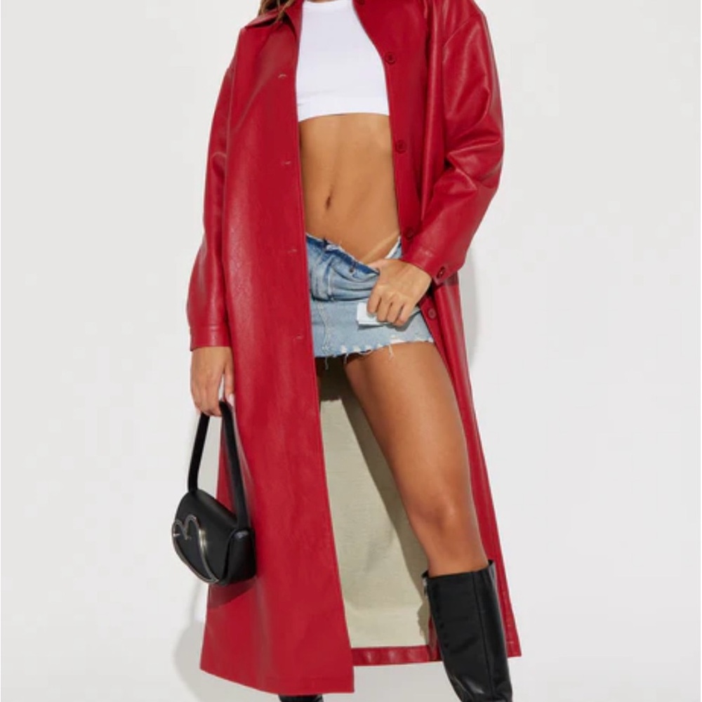 On The Chase Faux Leather Trench Coat size M